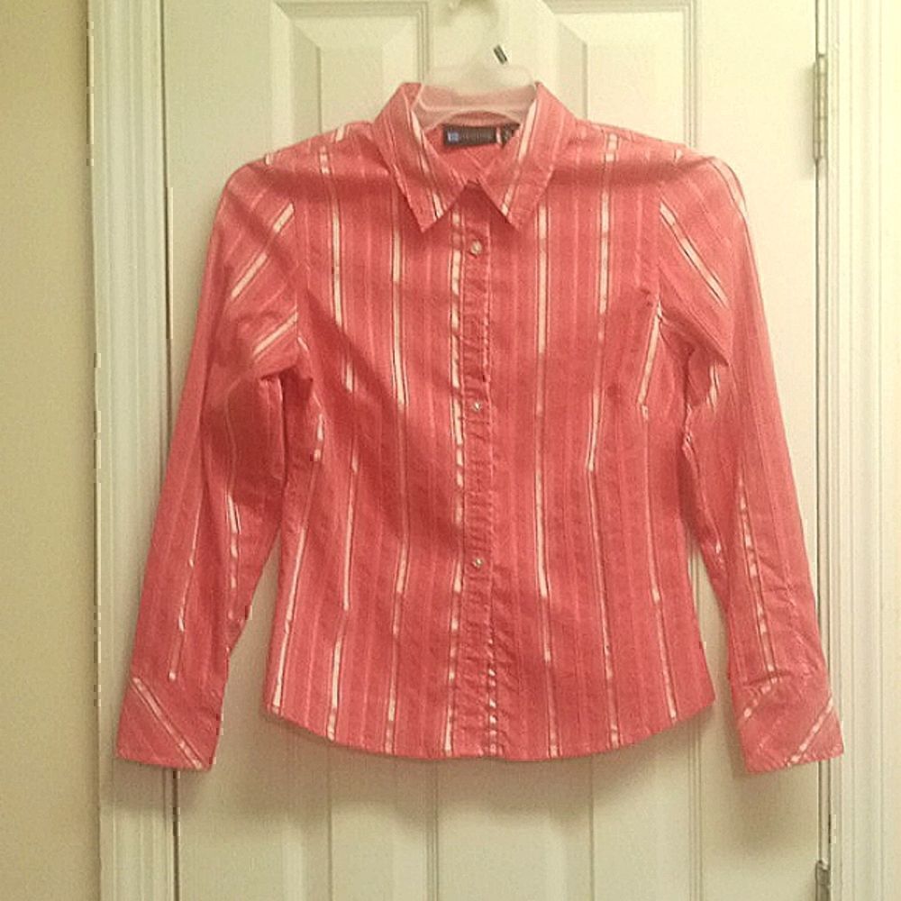 Relativity button up brick red w/gold stripes. M